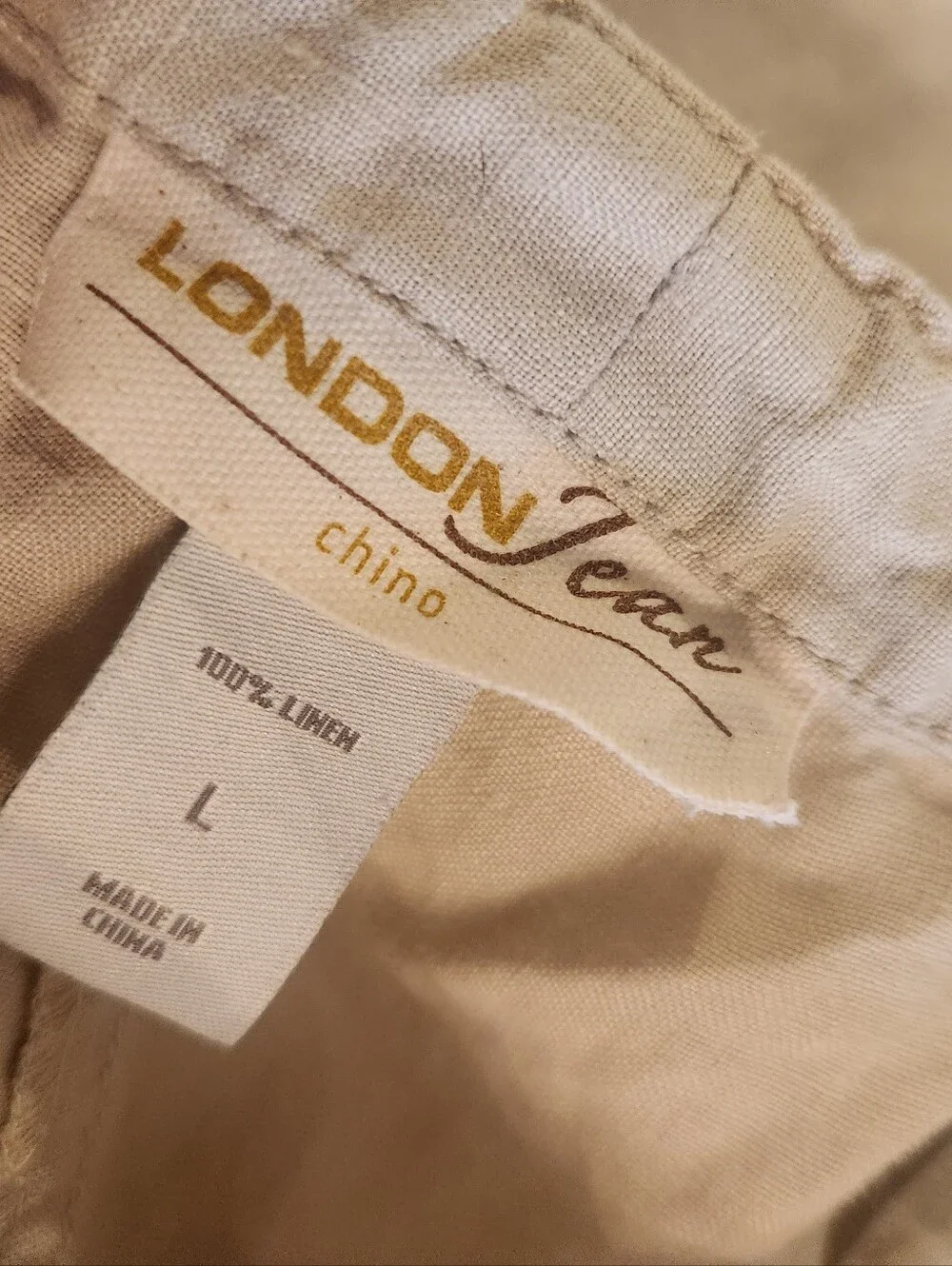 London Jean Chino Linen Pants, Tan Beige, Wide Leg, Sz L Lightweight Summer EUC